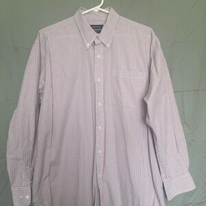 Nautica Men’s Red and White Micro-Check Button-Up Dress Shirt
